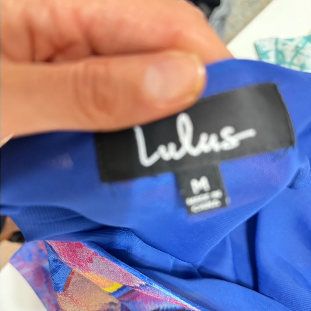 Lulus, Blue Flowy Maxi,Watercolor Pattern Spaghetti Strap Dress, W Slit, Sz: M - Picture 4 of 7